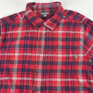 Eddie Bauer Men XL Bristol Flannel Plaid Shirt 100% Cotton Red Blue Gray